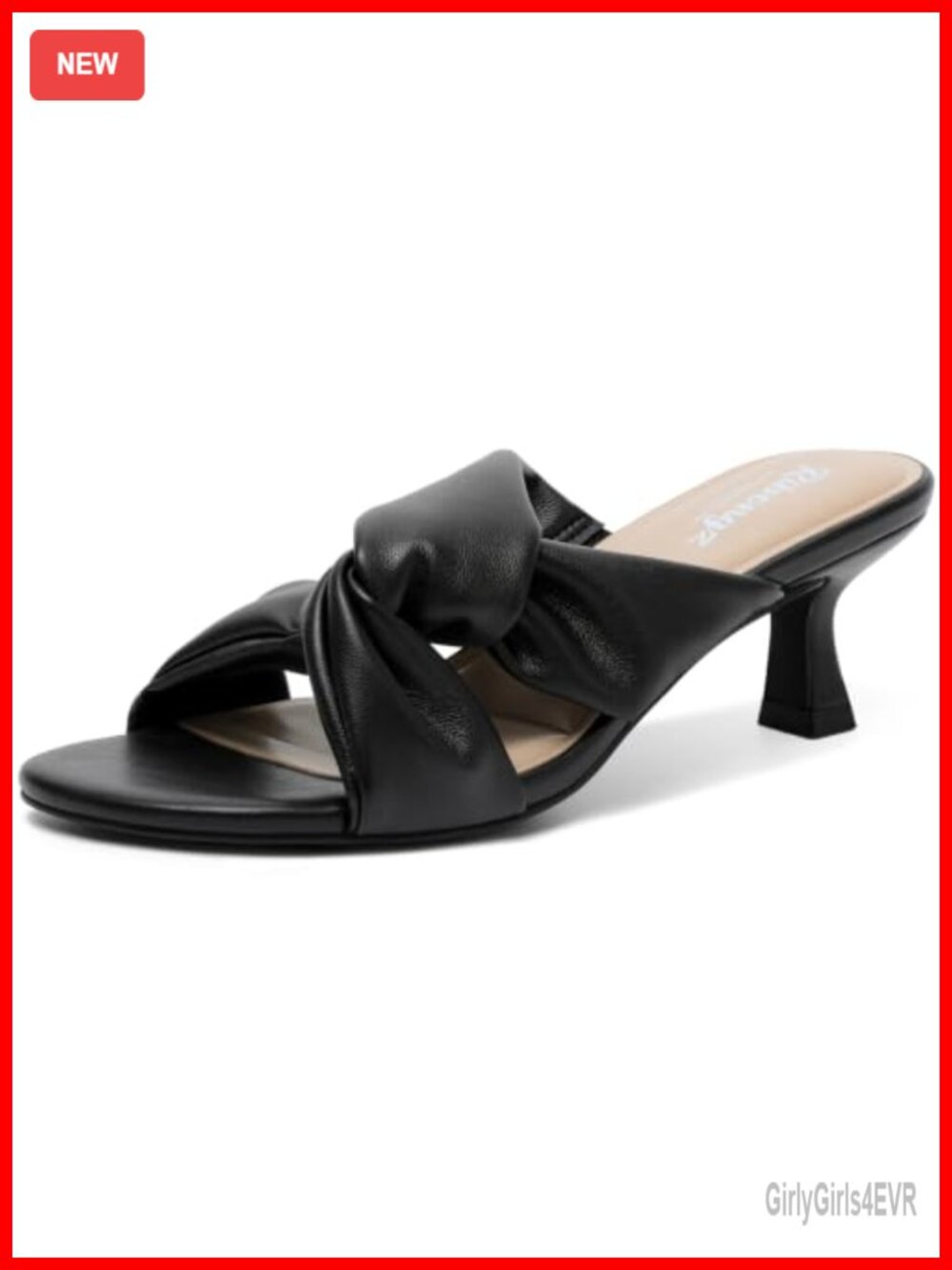 Kitten Heels Peep Toe Strappy Mule Sandals Faux Leather
